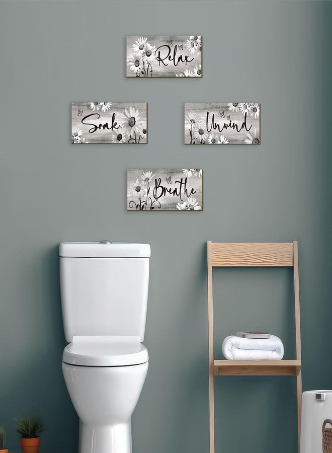 ZINYAZHE 4 Pieces Black Bathroom Decor Set Farmhouse Daisy Floral Abstract Black White Bathroom Accessories Flowers Art Rustic Wood Sign for Home Bedroom Living Room Kitchen Decoration, 10 x 4 Inch - Image 4